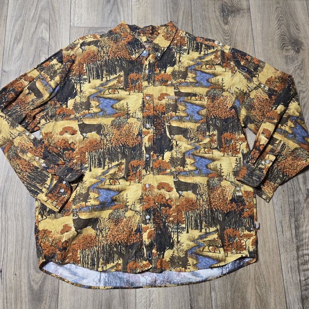 Outdoor life deer in the woods AOP‎ print long sleeve button up 100% cotton XXL